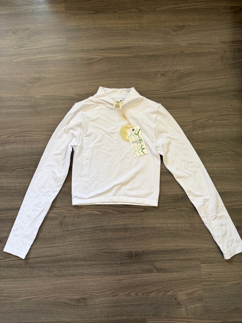 Bamboo Long Sleeve White Crop Top with Mock Neck